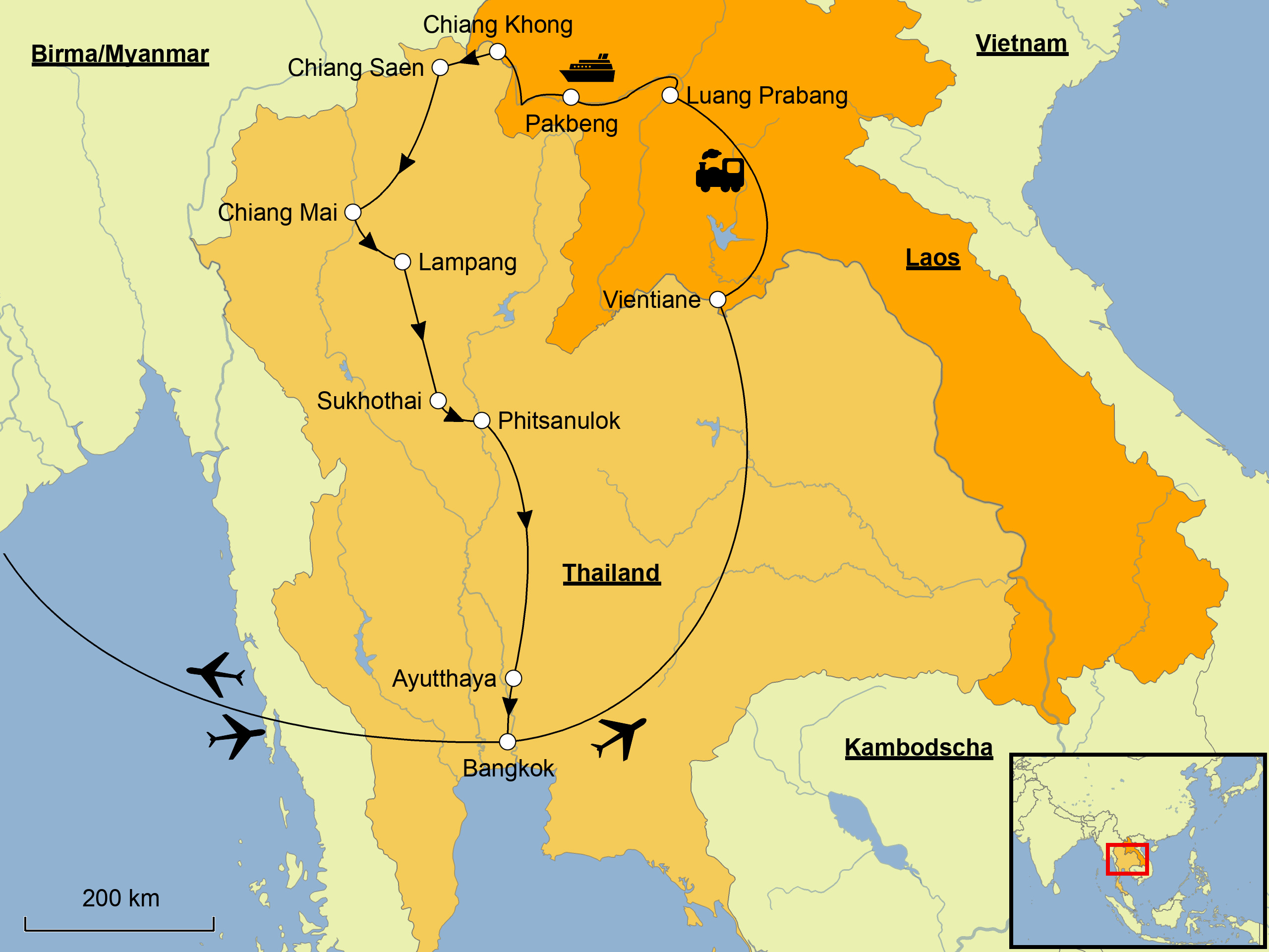 Laos Thailand Karte