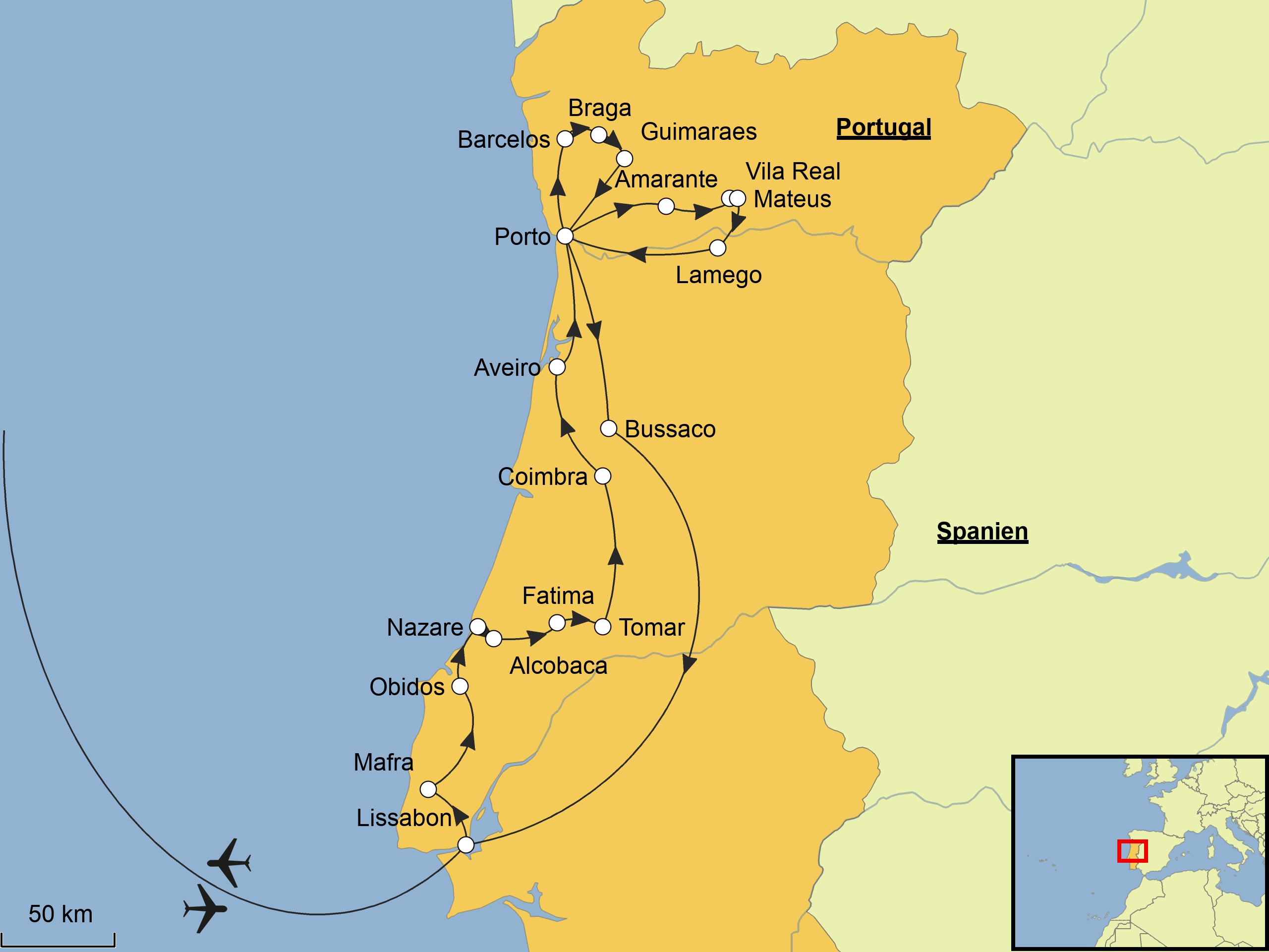 Portugals Norden Karte