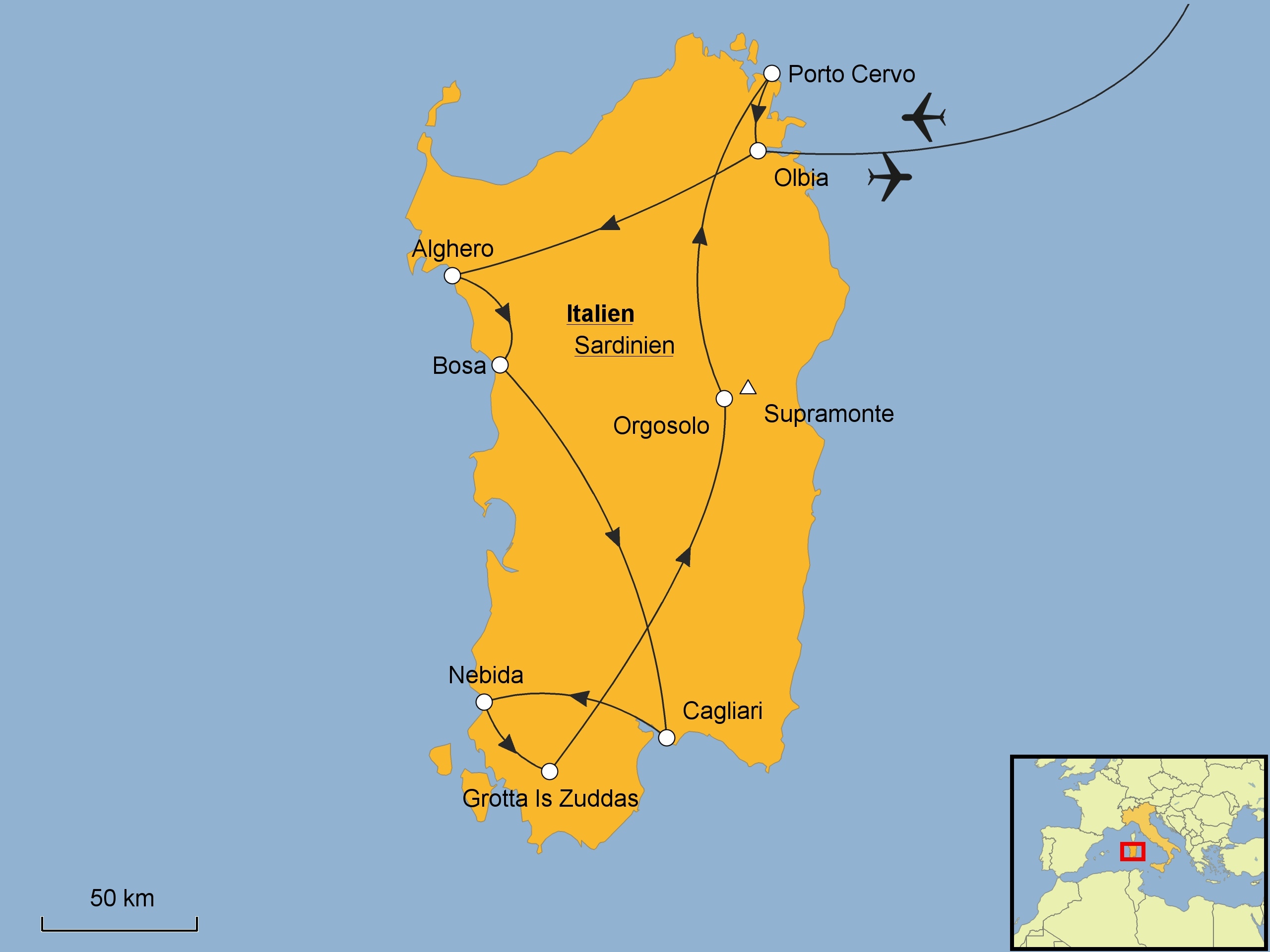 Sardinien Rundreise Karte