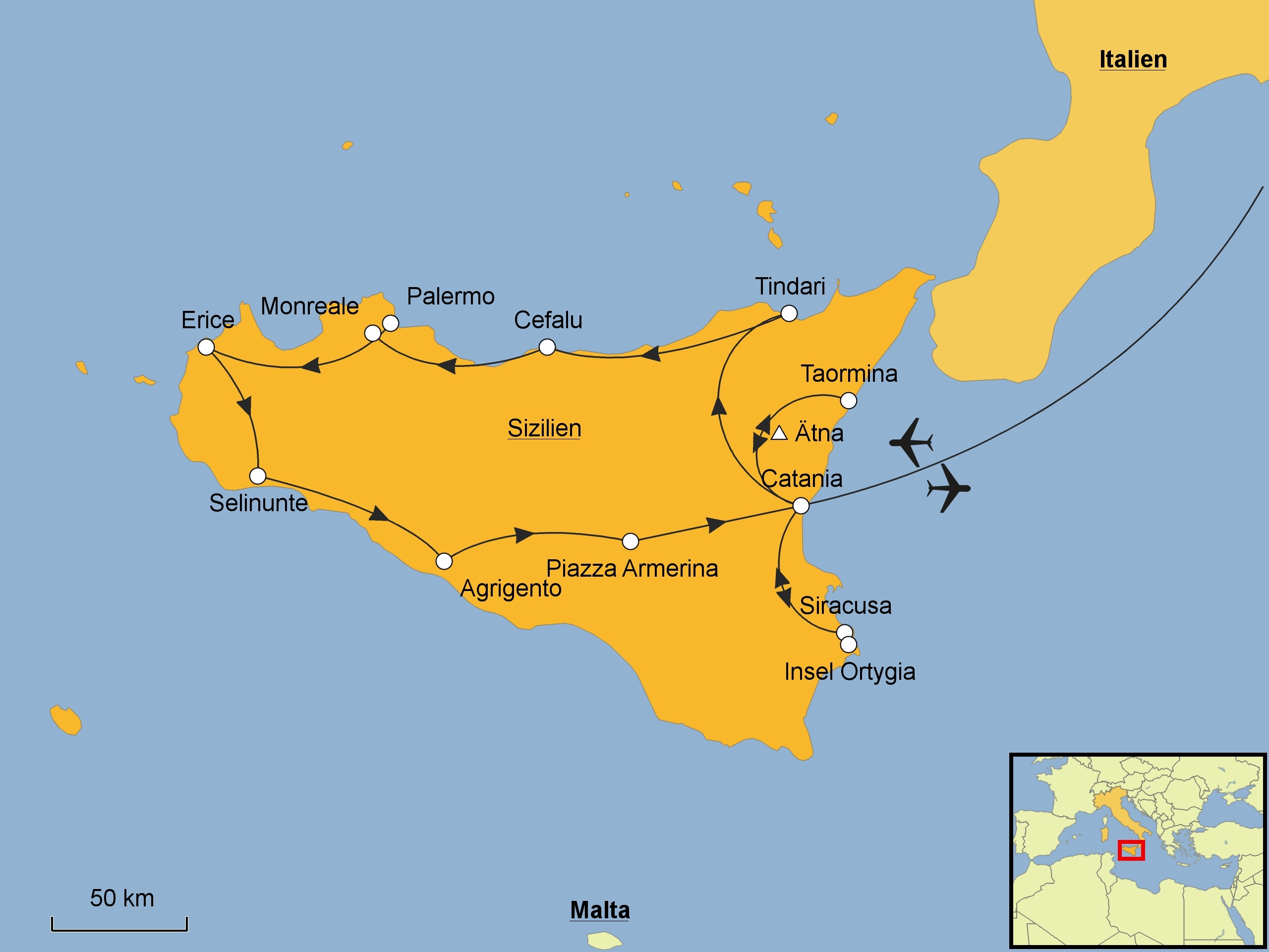 Sizilien Rundreise Karte
