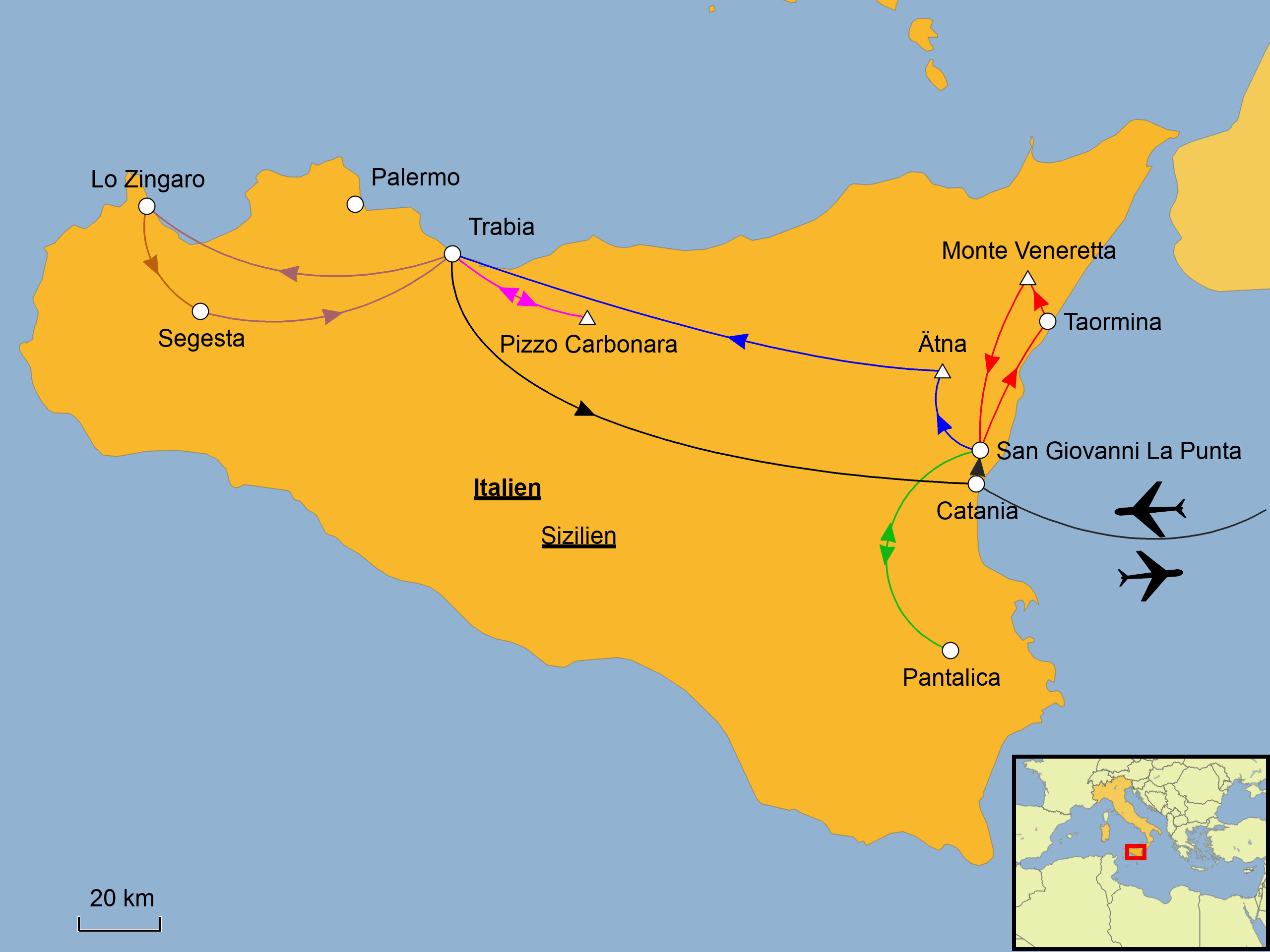 Sizilien Wandern Karte